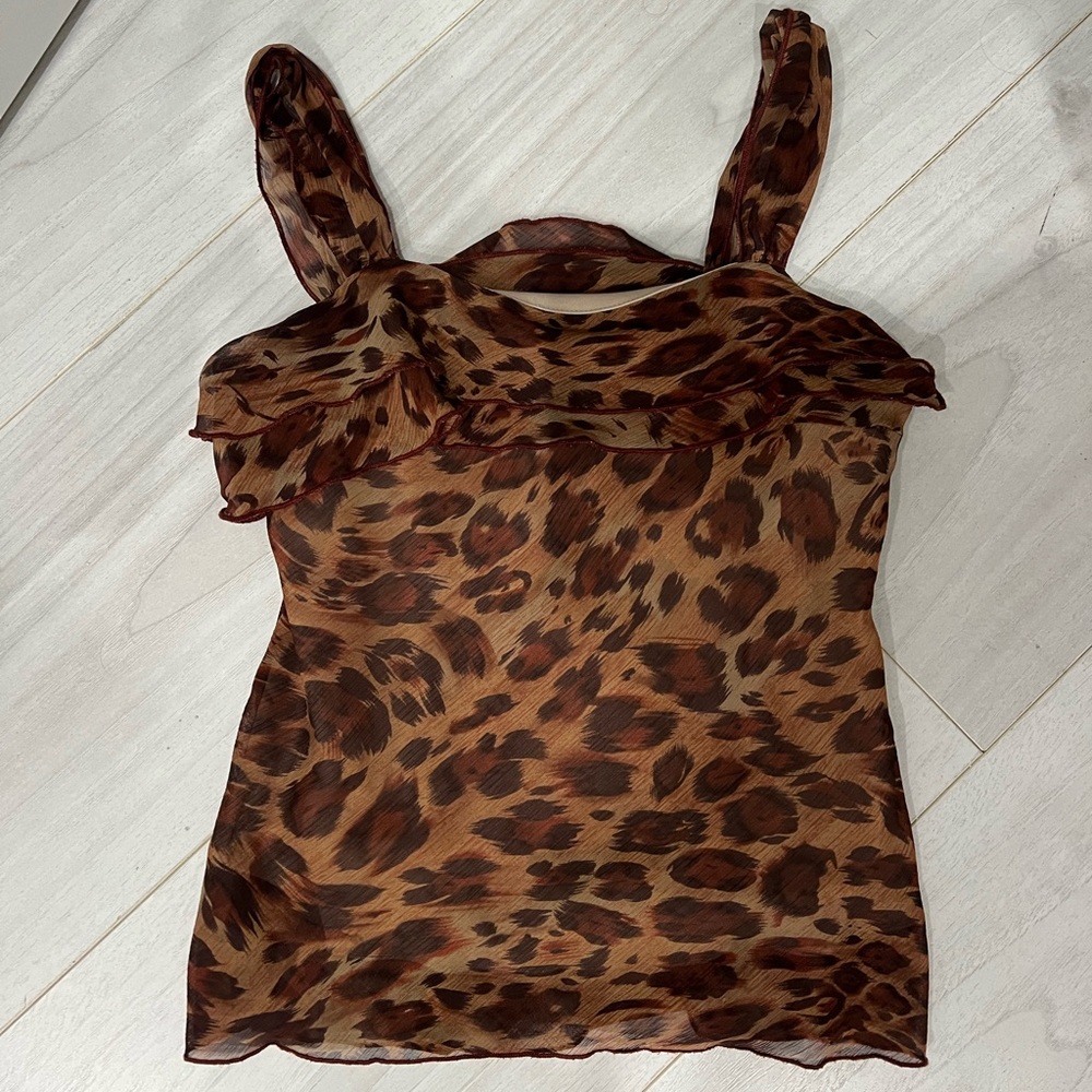 Leopard Print Ruffle Sleeveless Top Y2K - Picture 2 of 5